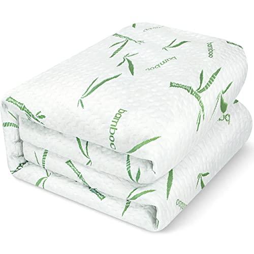 Utopia Bedding Coprimaterasso Impermeabile in bambù - Matrimoniale (160 x 200 cm), coprimaterasso Premium, Traspirante, Stile Aderente Elastico tutt'intorno