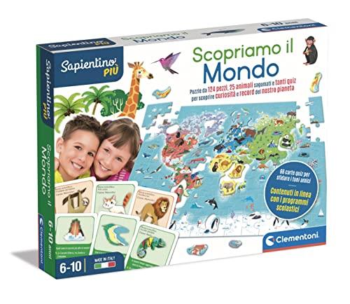 Clementoni- Sapientino più-Scopriamo educativo 5 Anni Geografia, Puzzle geografico del Mondo-Gioco Pianeta Terra-Made in Italy, Multicolore, 16339