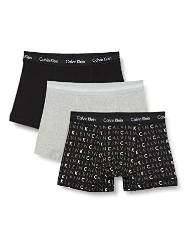Calvin Klein 3 Pack Trunks-Cotton Stretch Tronco, Black/Grey Heather/Subdued Logo, M (Pacco da 3) Uomo