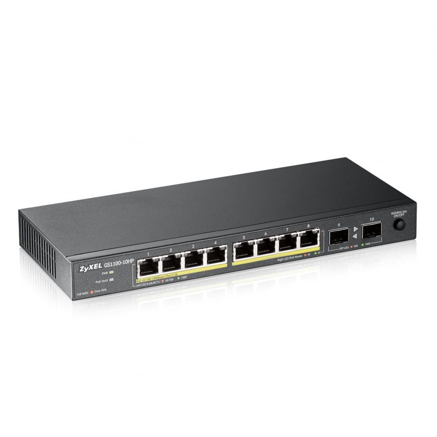 Zyxel Switch Gigabit Unmanged Poe+ a 10 Porte, 8 Porte con Poe 130 Watt Max. 2 Porte SFP - Design Senza Ventola fanless [GS1100-10HP]