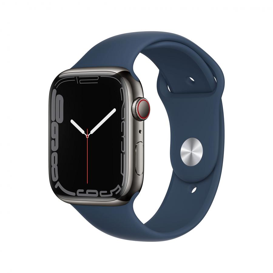 Apple Watch Series 7 (GPS + Cellular) Cassa 45 mm in acciaio inossidabile color grafite con Cinturino Sport blu abisso - Regular