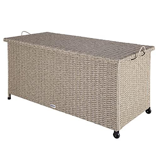 Baule contenitore 122x56x61cm poly rattan co Ruote Cassapanca da Giardino  esterno e interno