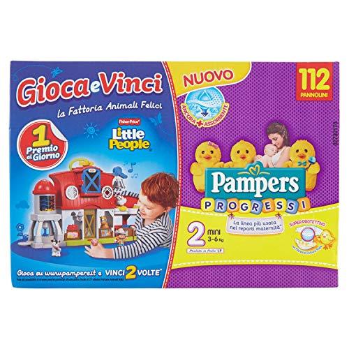 Pampers Progressi Quadri Pannolini Mini, Taglia 2 (3-6 kg), 112 Pezzi