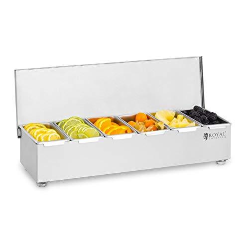 Royal Catering Contenitore Portacondimenti RCCBS 5 (Acciaio inox, 6 contenitori, Capacità di ciascun contenitore: 450 ml, Copertura in acciaio inox, 45,2 x 15 x 8,8 cm)