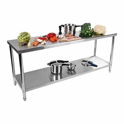 Royal Catering RCAT-200/60-NW Tavolo da Lavoro Piano di Lavoro per Cucina (200 x 60 x 85 cm, Carico max. 160kg, Piedini regolabili, Acciaio inox)