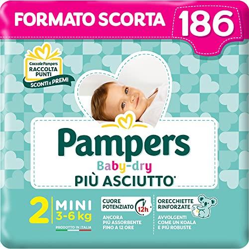 Pampers Baby Dry Mini, 186 Pannolini, Taglia 2 (3-6 kg)