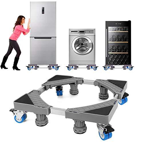 NIUXX Base per lavatrice con 4 piedi + 4 ruote per lavabo, frigorifero e asciugatrice; base regolabile per lavatrice con funzione di assorbimento degli urti antiscivolo (regolabile: 41-64 cm)