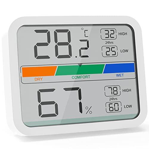 LIORQUE Igrometro Digitale Termometro Ambiente Interno Misuratore di umidità  e Temperatura per Casa e Ufficio, Record di Valore Massimo e Minimo  (Batteria Inclusa)