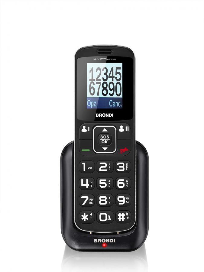 Brondi Amico Home, Telefono cellulare GSM per anziani con tasti grandi, tasto SOS e funzione da remoto, dual SIM, volume alto