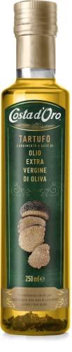 Costa d'Oro - Olio aromatizzato al tartufo, 250 ml. Olio Extravergine di Oliva estratto a freddo, ideale a crudo su pasta e risotti. Bottiglia da 25 cl.