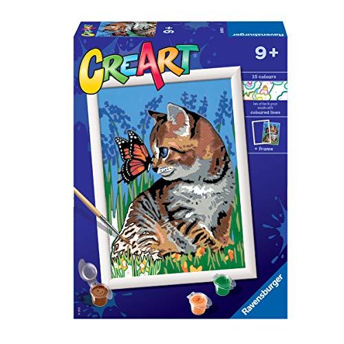 Ravensburger CreArt, Gattino e Farfalla, Gioco Creativo per Bambini, Età Raccomandata 9+, Contiene una Tavola Prestampata e un Tracciato che Guida l'Attività, 20 x 27 x 5 CM