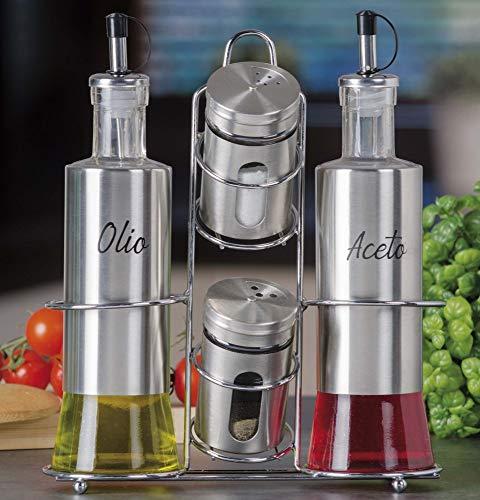 Partycolare Set Accessori Sale Pepe Olio Aceto 21x8 cm Altezza 24 cm