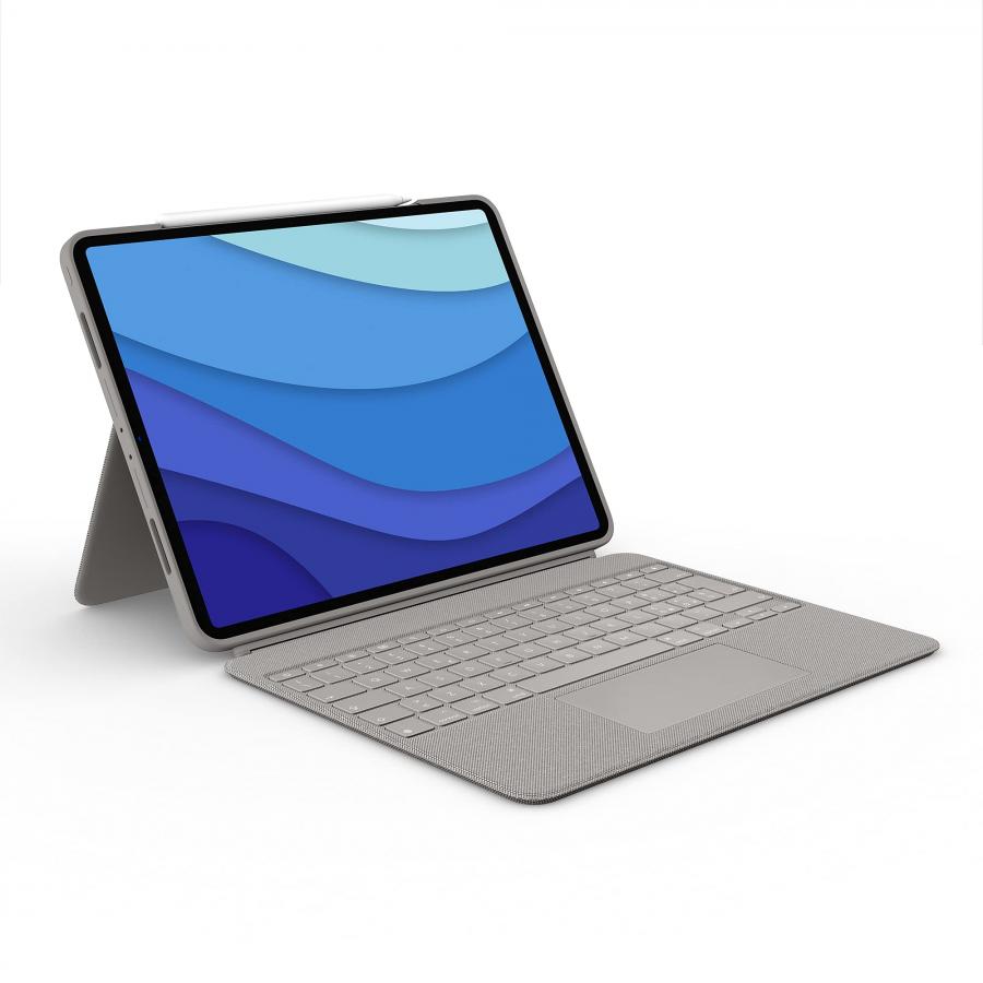 Logitech Combo Touch Custodia con Tastiera per iPad Pro 12,9 pollici (5a gen - 2021), Tastiera Retroilluminata Rimovibile, Trackpad Click-Anywhere, Smart Connector, Layout Italiano QWERTY - Sabbia