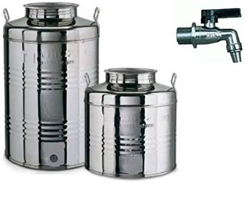 Megashopitalia Contenitore Bidone Fusto per Olio in Acciaio Inox 15 30 50 Litri Made in Italy con Guarnizione per Il Tappo e Rubinetto da 1/2 Pollice Incluso (50 Litri)