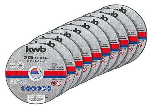 kwb 712022 Dischi da taglio smerigliatrice angolare sottile 125 mm Disco da taglio f. Acciaio inossidabile INOX in scatola di conservazione incl. tappo per le orecchie ABM. 125 x 1,0 x 22,23, Ø