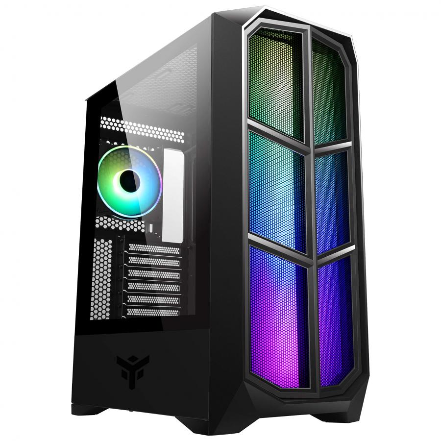 Case Itek VERTIBRA Y210 - Gaming Middle Tower, 12cm ARGB fan, 2xUSB3, Side Panel Temp Glass