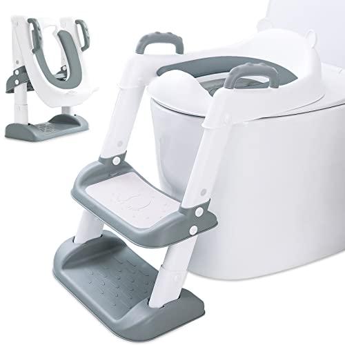 MULEVIP Riduttore WC per Bambini, Riduttore Water Bambini con Scaletta  Scaletta WC per Bambini, con PU Morbida Seduta Imbottita, Pieghevole,  Antiscivolo, Adatto per Tazze WC a V, U Oppure O