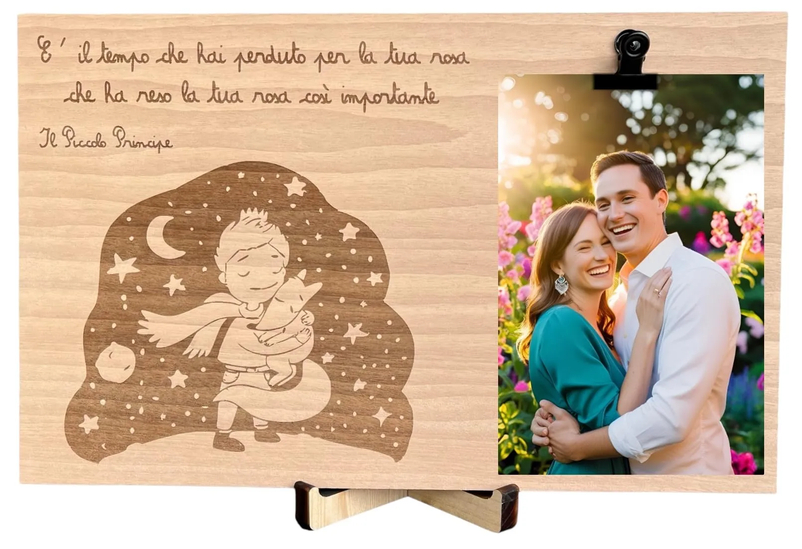 Generico Portafoto Il Piccolo Principe in legno, Cornice da tavolo, Idea regalo Uomo Donna, Quadretto con molletta, Dedica per Fidanzata, Decorazione per interni, gadget