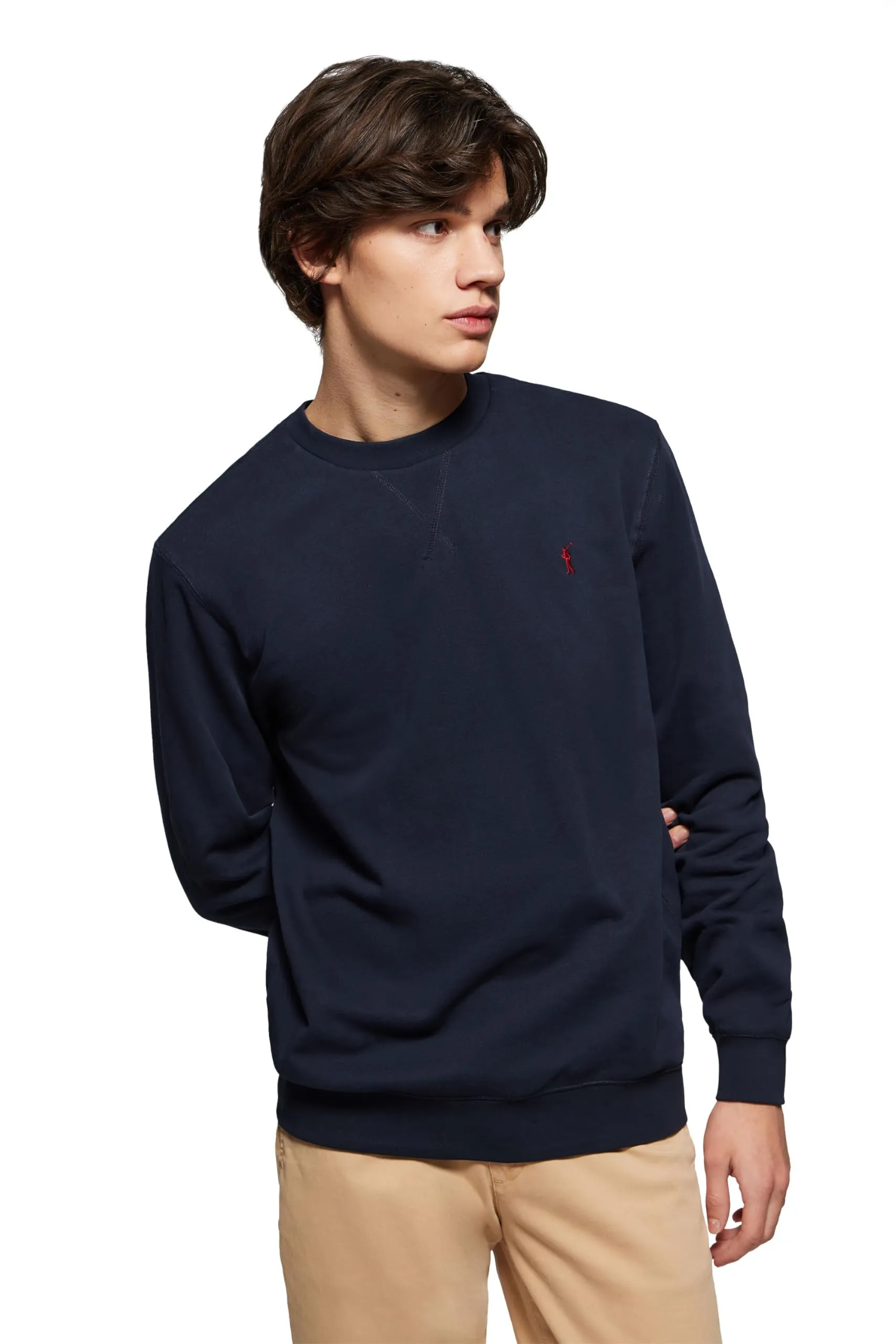 Polo Club Felpa Uomo a Girocollo con Logo Navy - Sweatshirt Senza Cappuccio Crewneck 100% Cotone