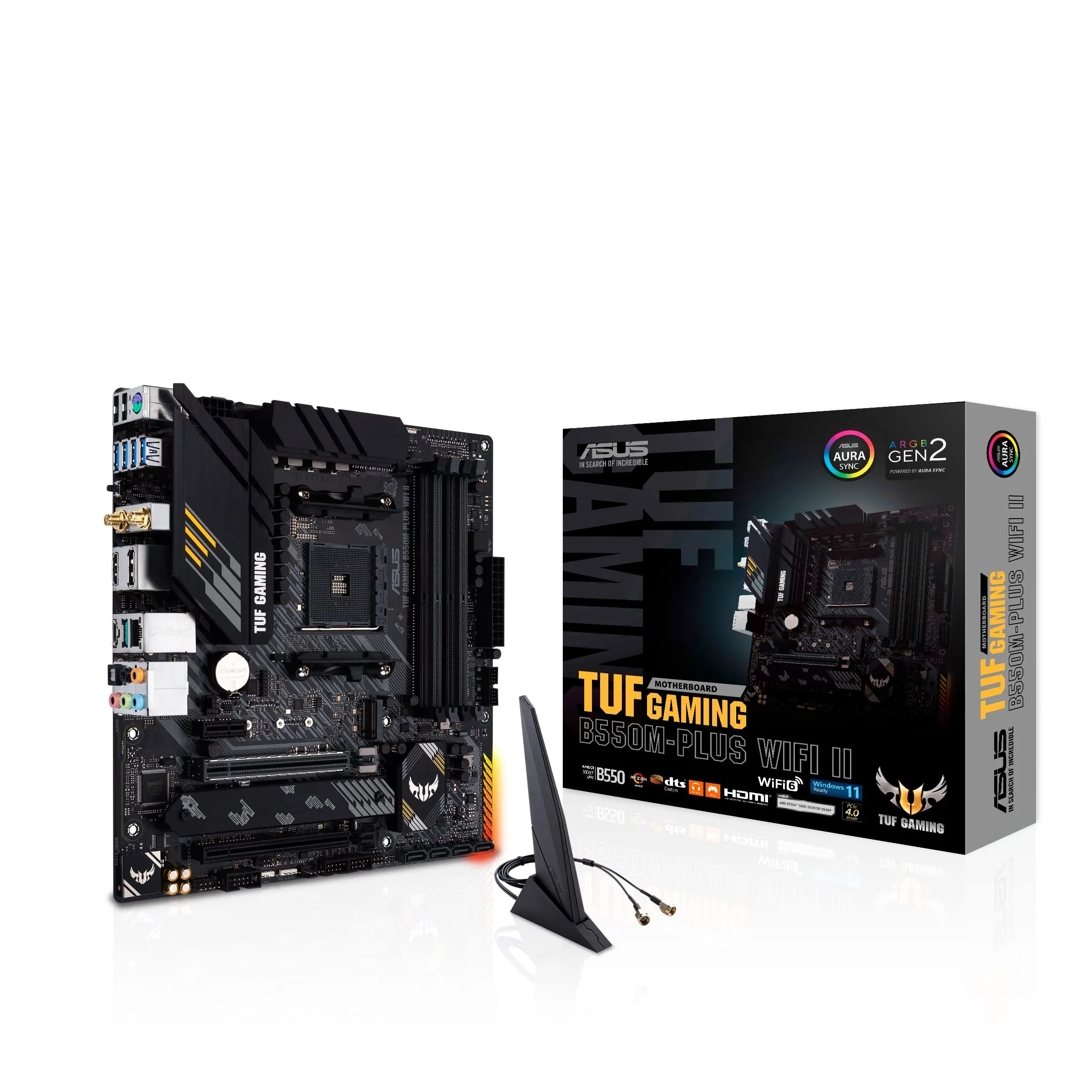 ASUS TUF Gaming B550M-PLUS WiFi II, Scheda Madre Gaming AMD microATX, Socket AM4, DDR4, PCI 4.0, LAN Realtek 2.5Gb, WiFi 6 (802.11ax), 2 M.2, 4 SATA 6GB/s, 2 USB 3.2 Gen 2, Aura Sync RGB, Nero