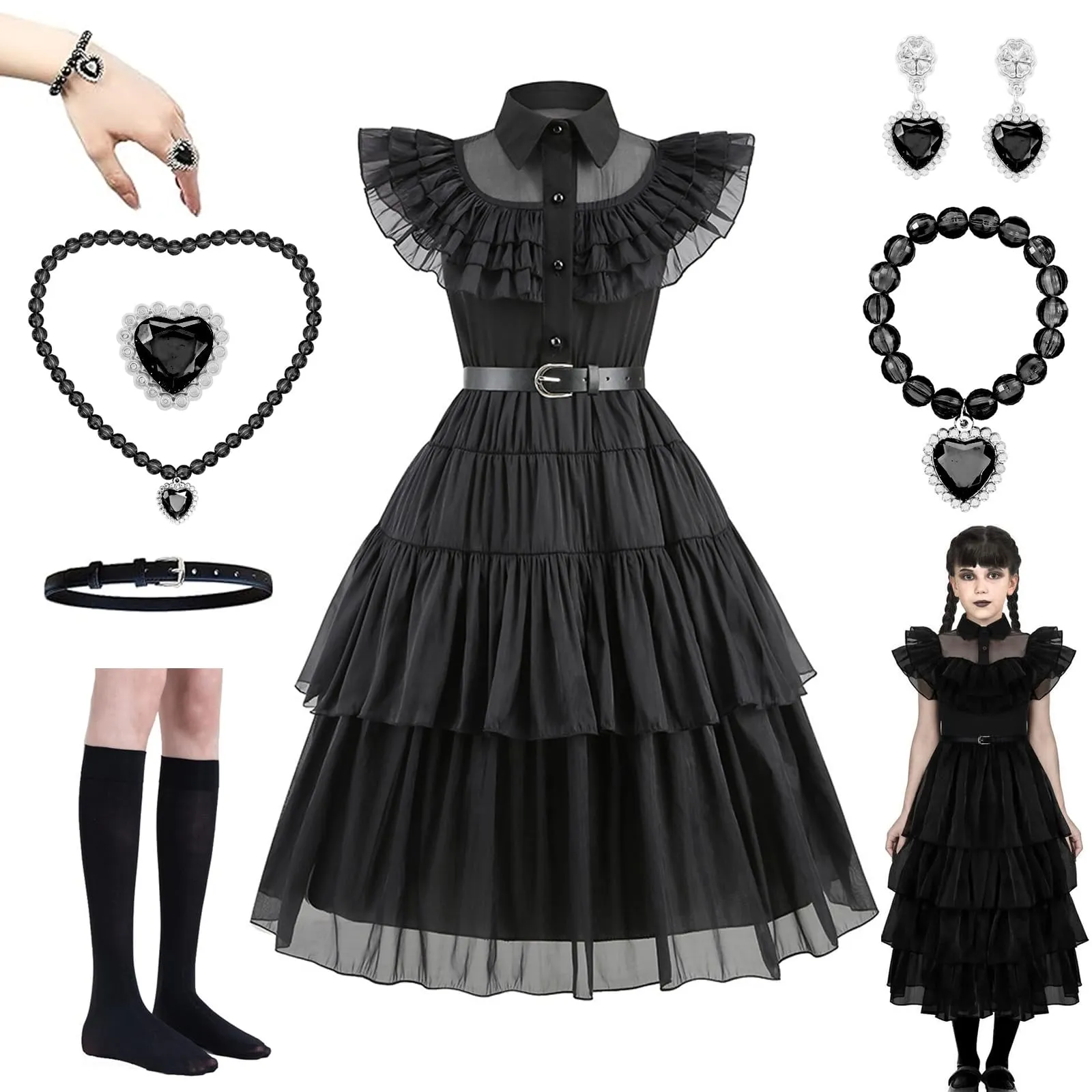 YushengTai Costumi di Halloween, Abiti Neri per Bambine, Costumi Cinematografici per Feste Cosplay Mardi Gras