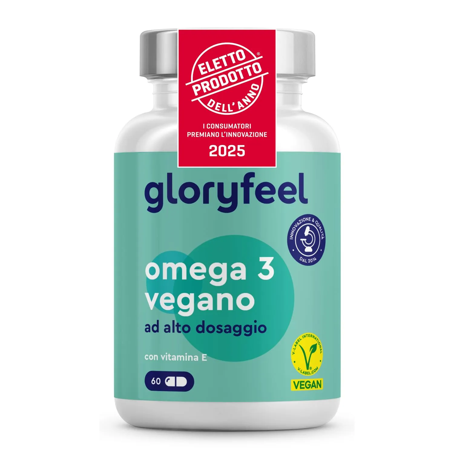 Omega 3 Vegano, Eletto PRODOTTO DELL'ANNO 2025, 60 Capsule, Materia Prima life’sOMEGA, 2000mg di Olio di Alghe con 600mg di DHA e 300mg di EPA, Alta Biodisponibilità, Arricchito con Vitamina E