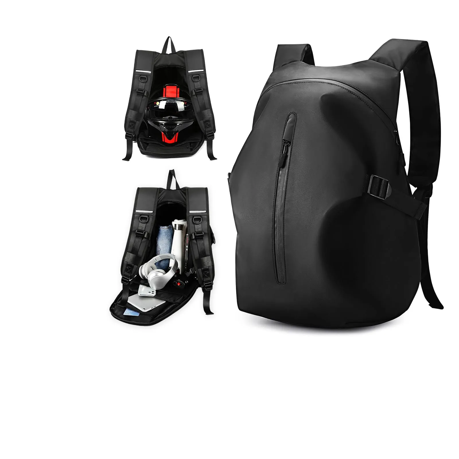 WEPLAN Zaino Moto Uomo Donna Zaino per Casco Impermeabile Zaino da Moto con Portacasco Borsa Porta Casco Moto Cinturino per Casco da Moto,Nero
