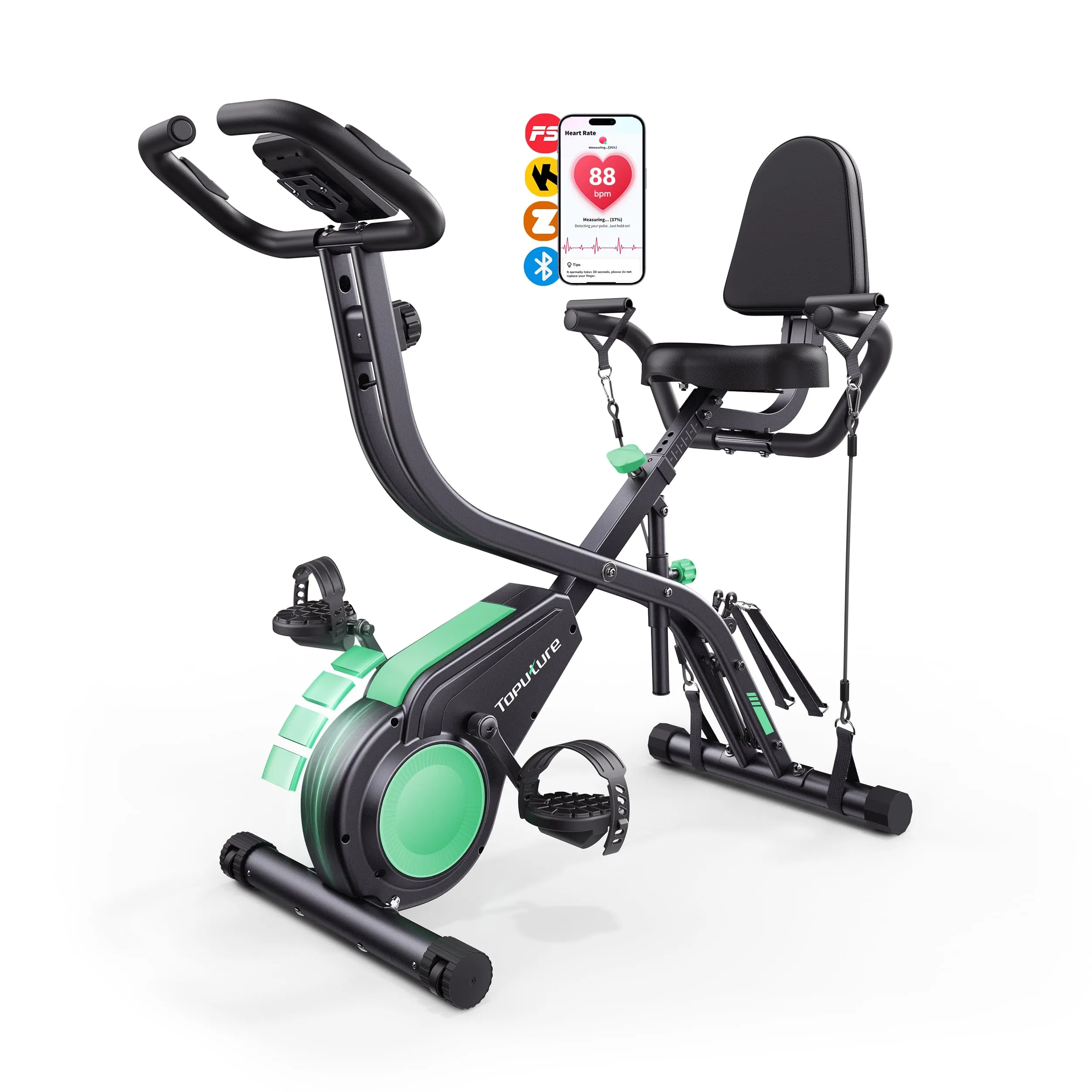 2026 Toputure Cyclette da Casa Pieghevole con APP, Cyclette Pieghevole 5 in 1 con 16 Livelli di Resistenza, Banda Elastica, Monitor LCD e Sensore di Frequenza Cardiaca, Portata fino a 140 kg