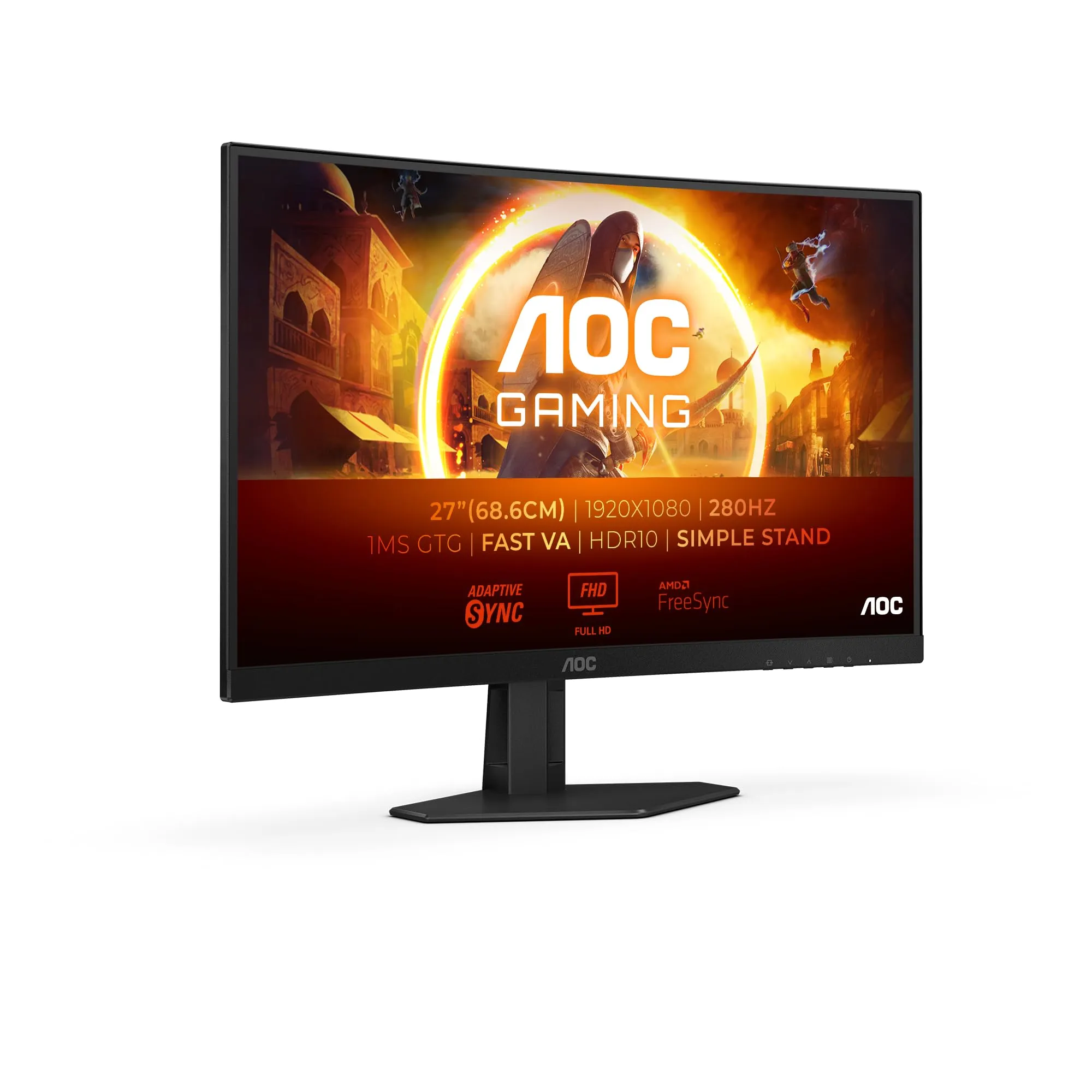 AOC Gaming C27G4ZXED 27 Pollici FHD Curved Monitor, 280 Hz, 1ms, HDR10, FreeSync Premium 1920x1080, HDMI, DisplayPort nero/grigio, 27 pollice FHD Curvo, Supporto fisso