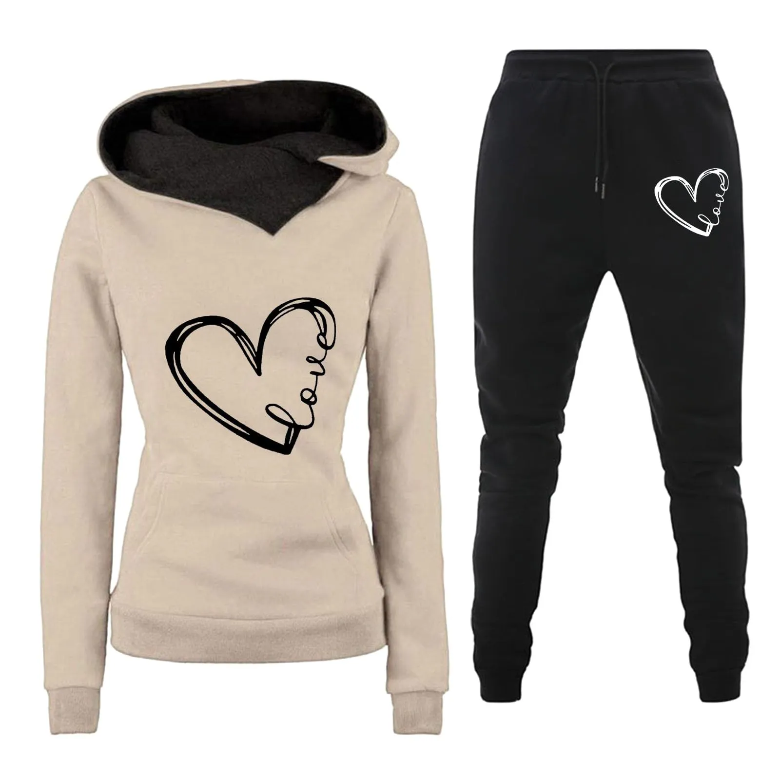 Tuta Donna Completa Elegante Comoda Set di Abbigliamento Sportivo Completo Palestra Casual Maniche Lunghe Felpa con Cappuccio e Pantaloni Jogging Tuta Sportiva Set da Casa Autunno Invernale Tracksuit
