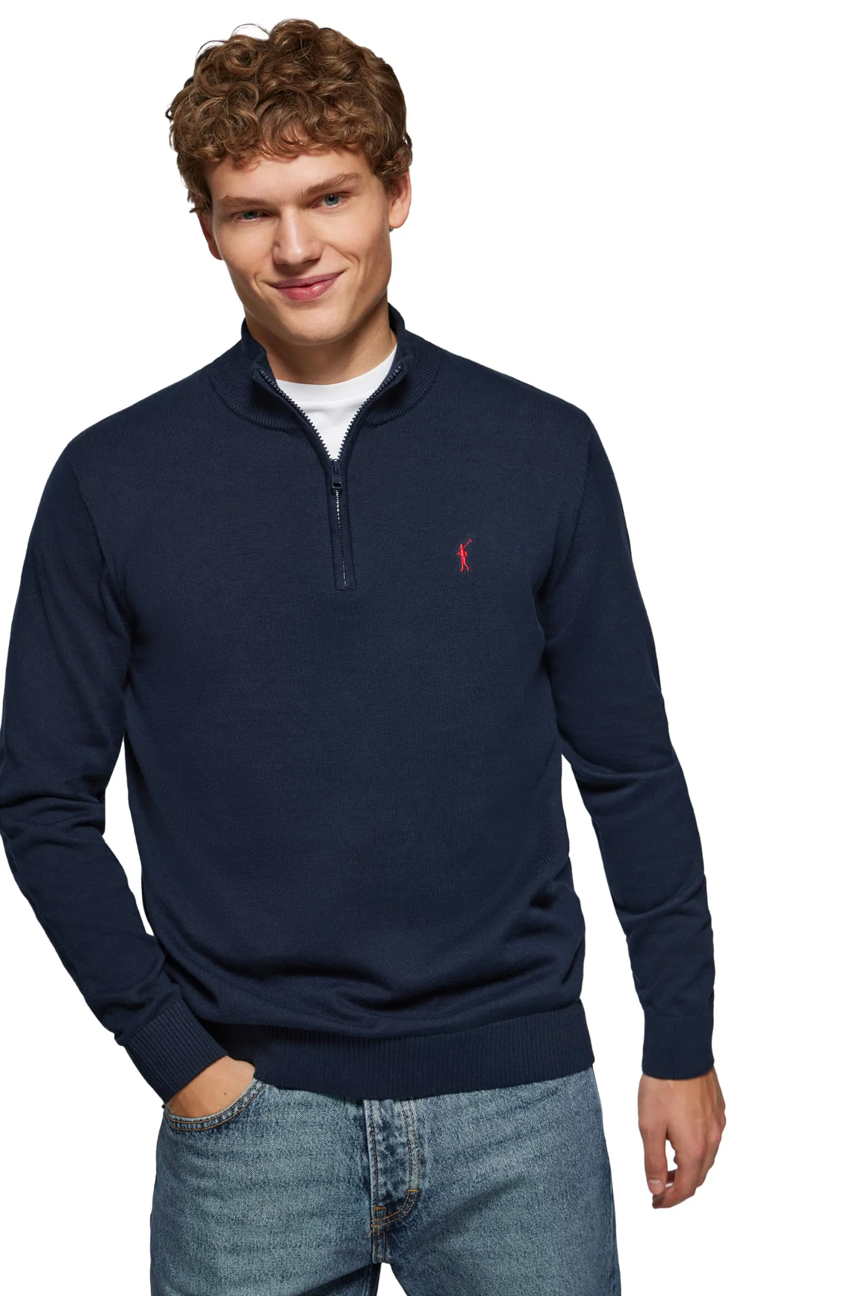 Polo Club Maglione Blu Marine Uomo con Mezza Cerniera - Logo Ricamato - Maglioni 100% Cotone