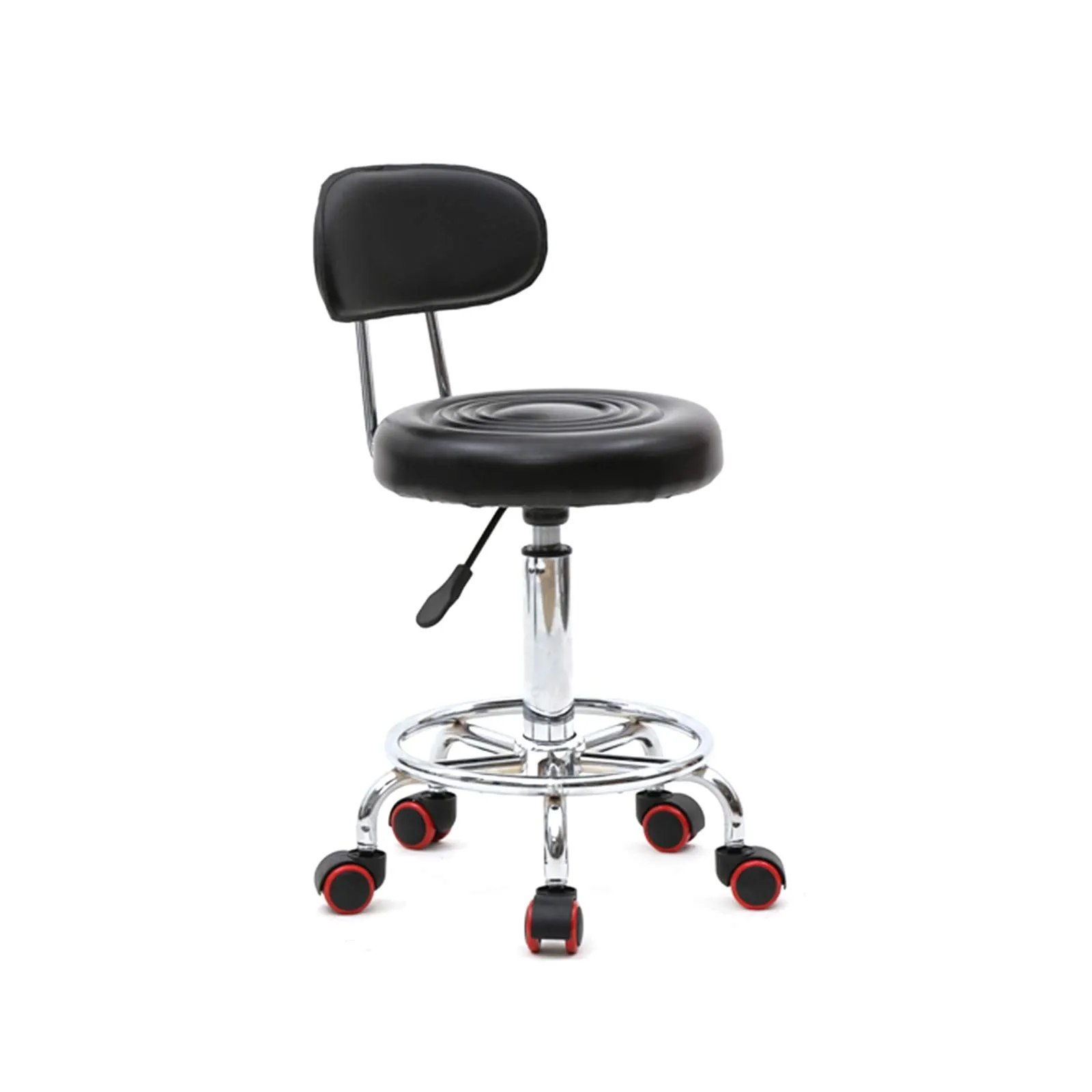 Sgabello da ufficio, sgabello professionale con rotelle con schienale girevole a 360°, sedia a rotelle, altezza regolabile, per salotto di massaggio