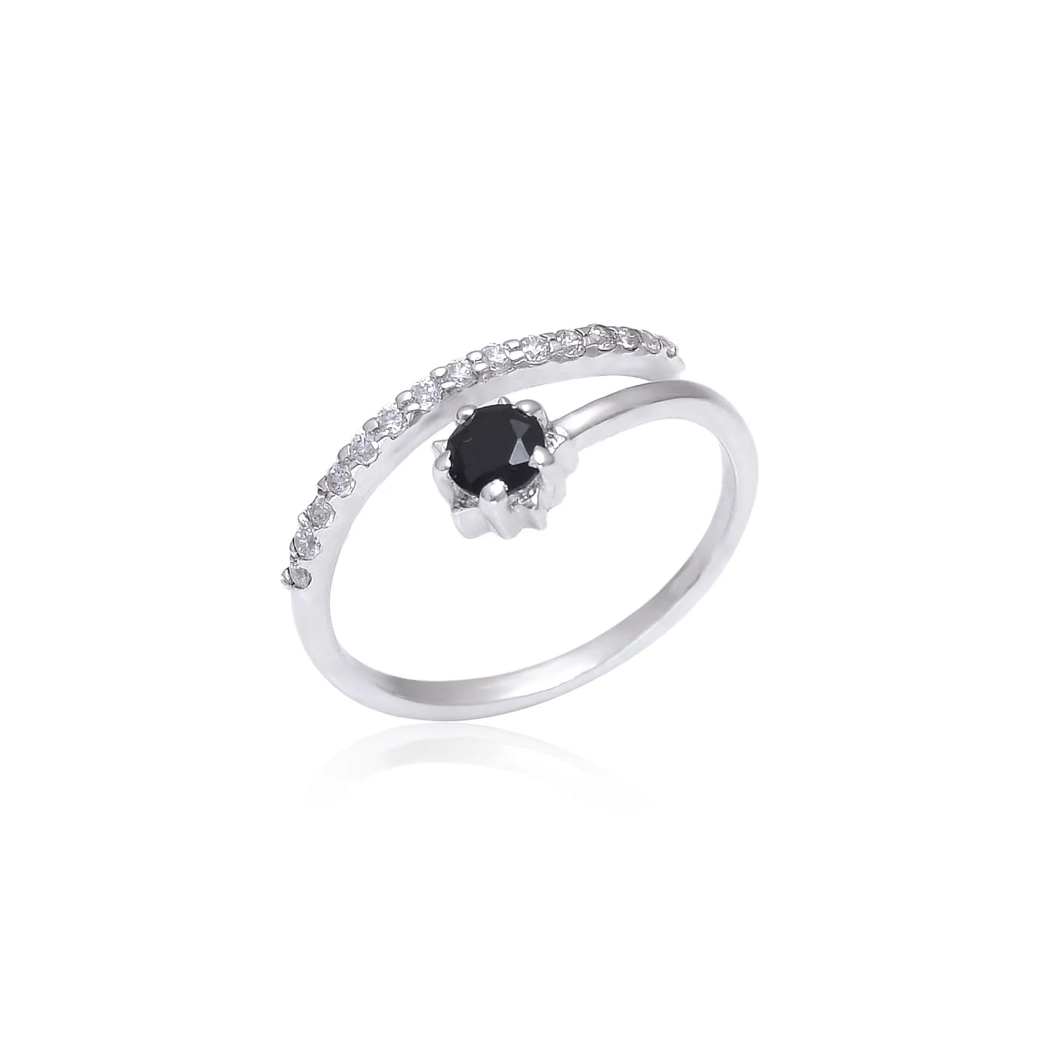 ELAMMO Anello in onice nero naturale da donna, anello in argento sterling 925 nero e zirconi cubici, anello fatto a mano