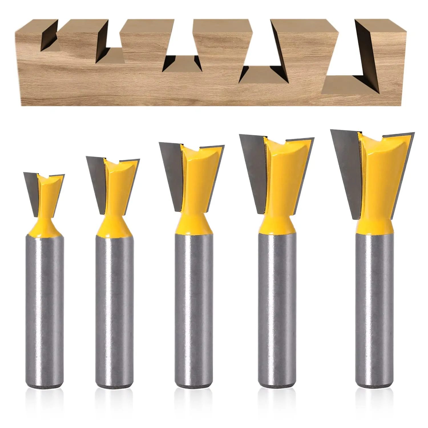 5 Pezzi Punta per Router a Coda di Rondine, Fresa per Legno Con Gambo da 8 mm, Frese Professionali per Fresatrice Verticale, per Lavorazione (1/4" 1/2" 3/8" 5/8" 3/4") (5)