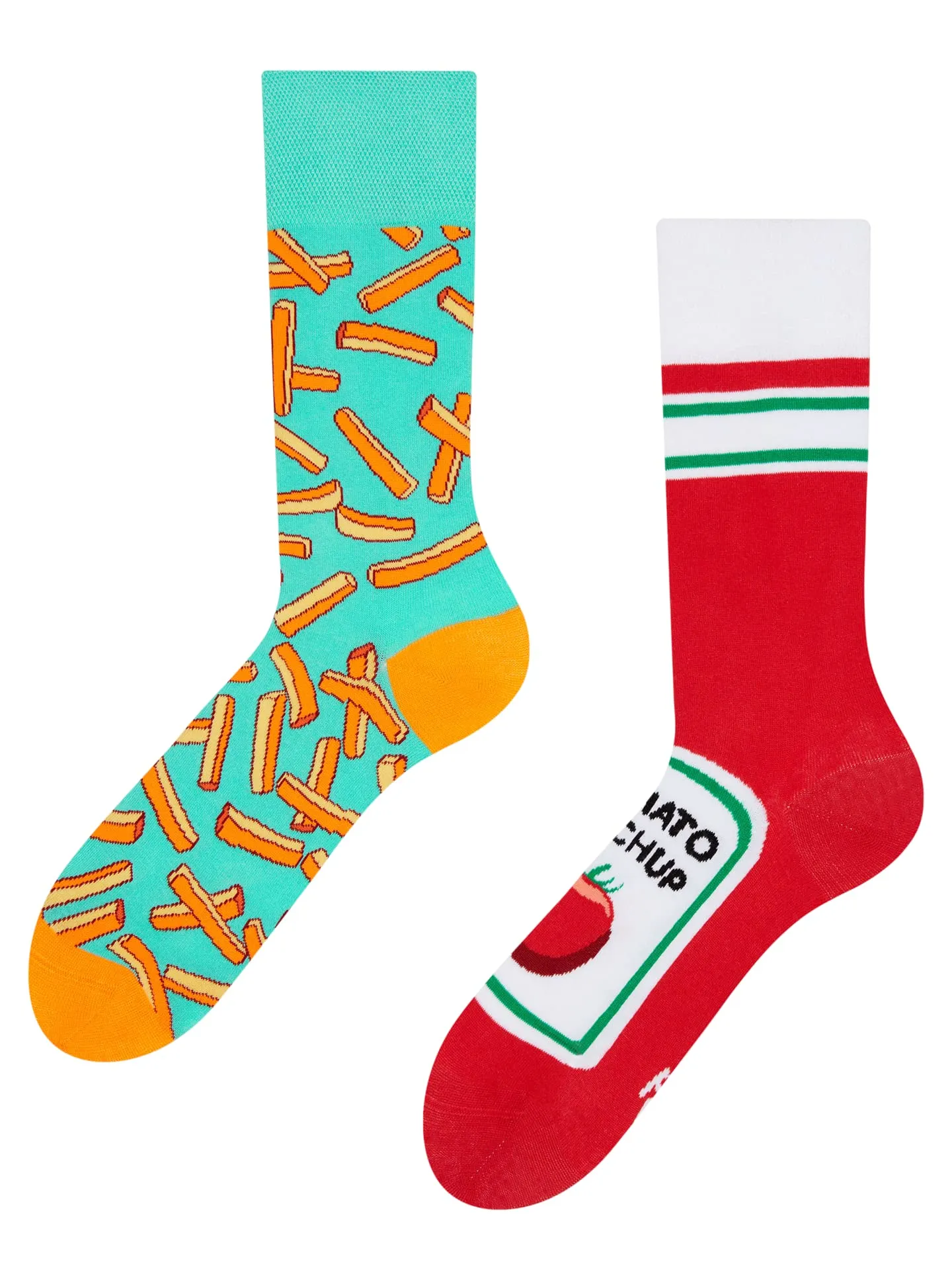 Dedoles Calzini Unisex Donna Uomo & Bambini Calze Cotone con tanti Design divertenti sinistra destra diversi, colore: Rosso, disegno: Patatine fritte e Ketchup, taglia: 43-46