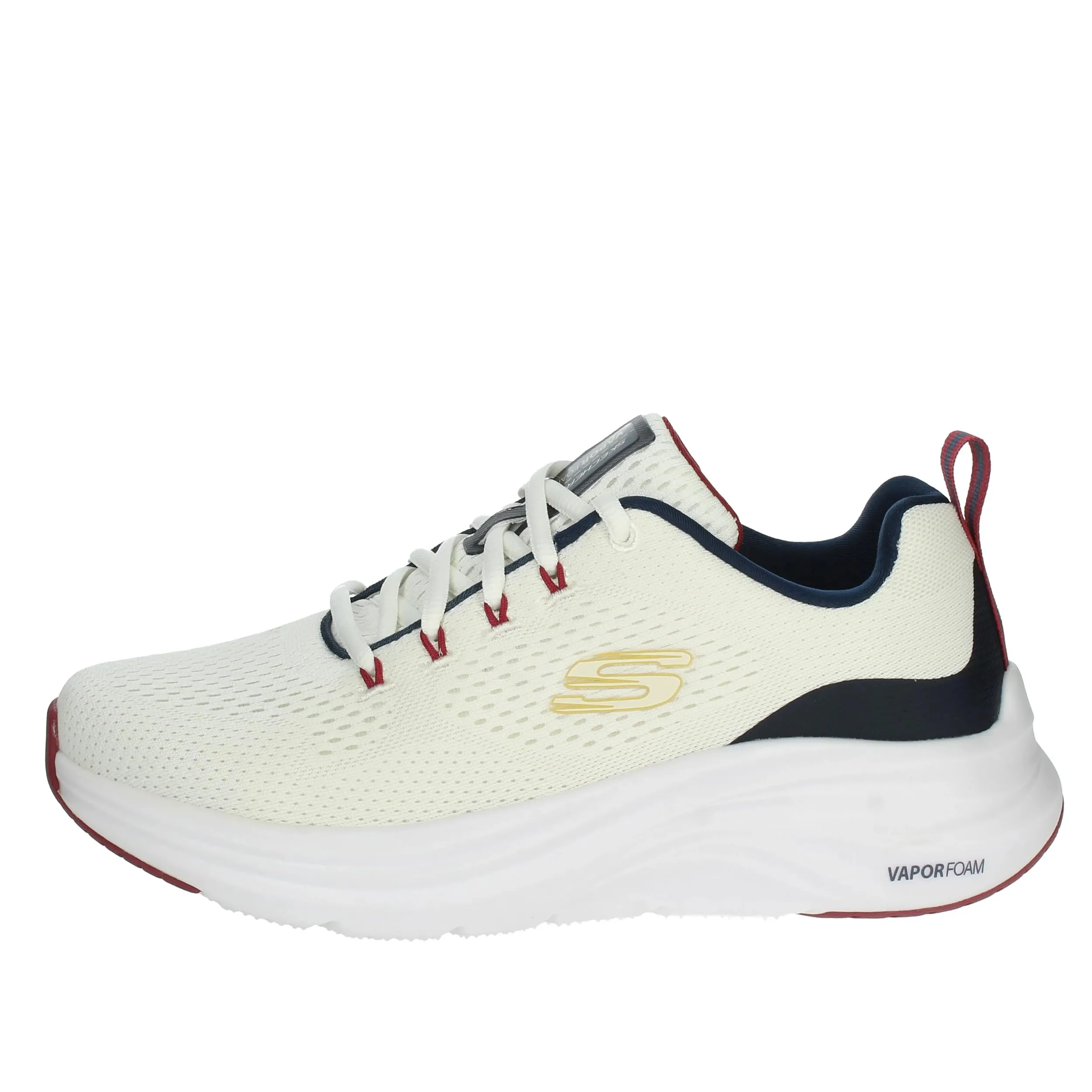 Skechers Vapor Foam, Sneaker Uomo, White Mesh/Synthetic/Navy Red Trim, 43 EU