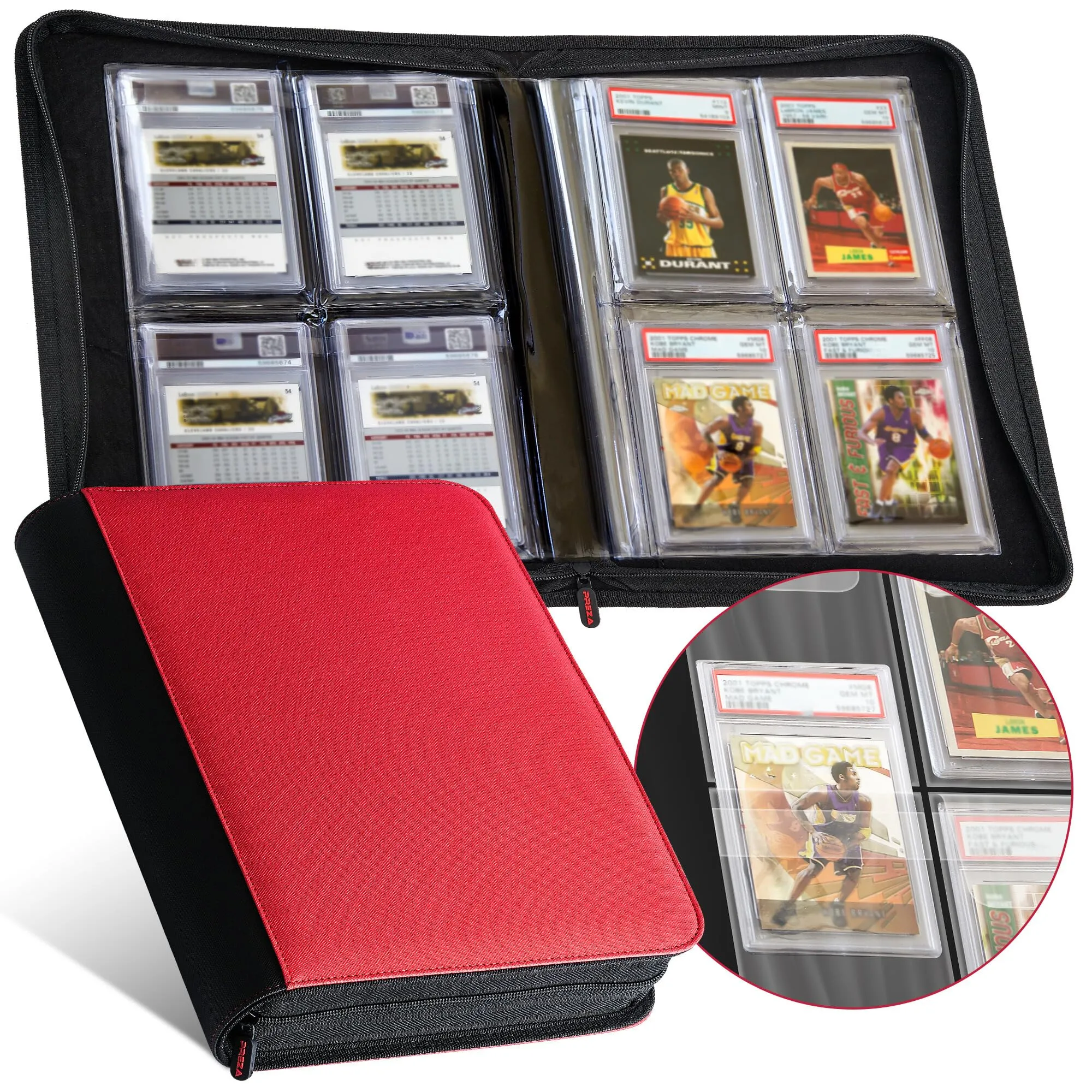 PREZA The Original Slab - Raccoglitore per carte classificate, contiene 32 carte classificate, raccoglitore di carte collezionabili di alta qualità con maniche per carte graduate (rosso)