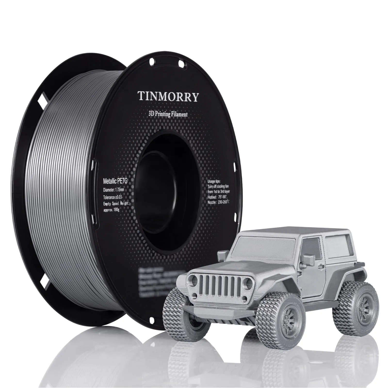 TINMORRY Filamento metallico PETG da 1,75 mm, filamento per stampa 3D PETG, compatibile con stampante 3D Bambu Lab FDM, bobina da 1 kg, cromato/argento metallico