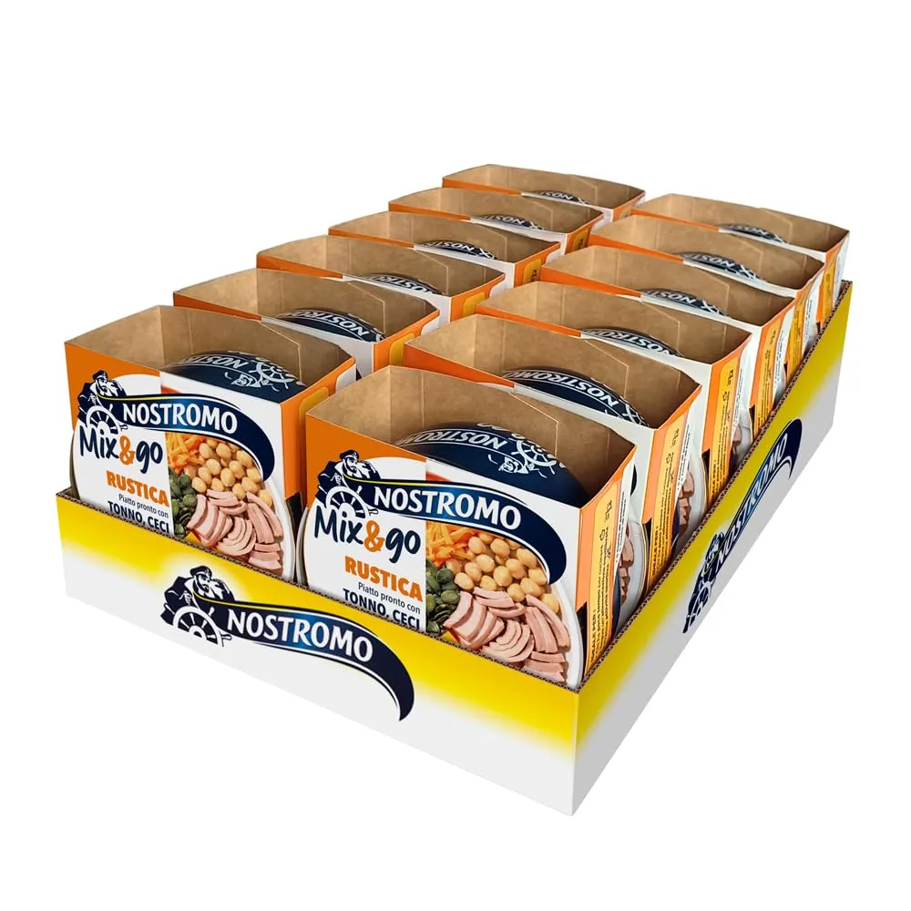 Nostromo Mix&Go Rustico - Piatto Pronto con Tonno, Ceci, Cous Cous - Gusto Mediterraneo e Veloce - Confezione da 12x190g