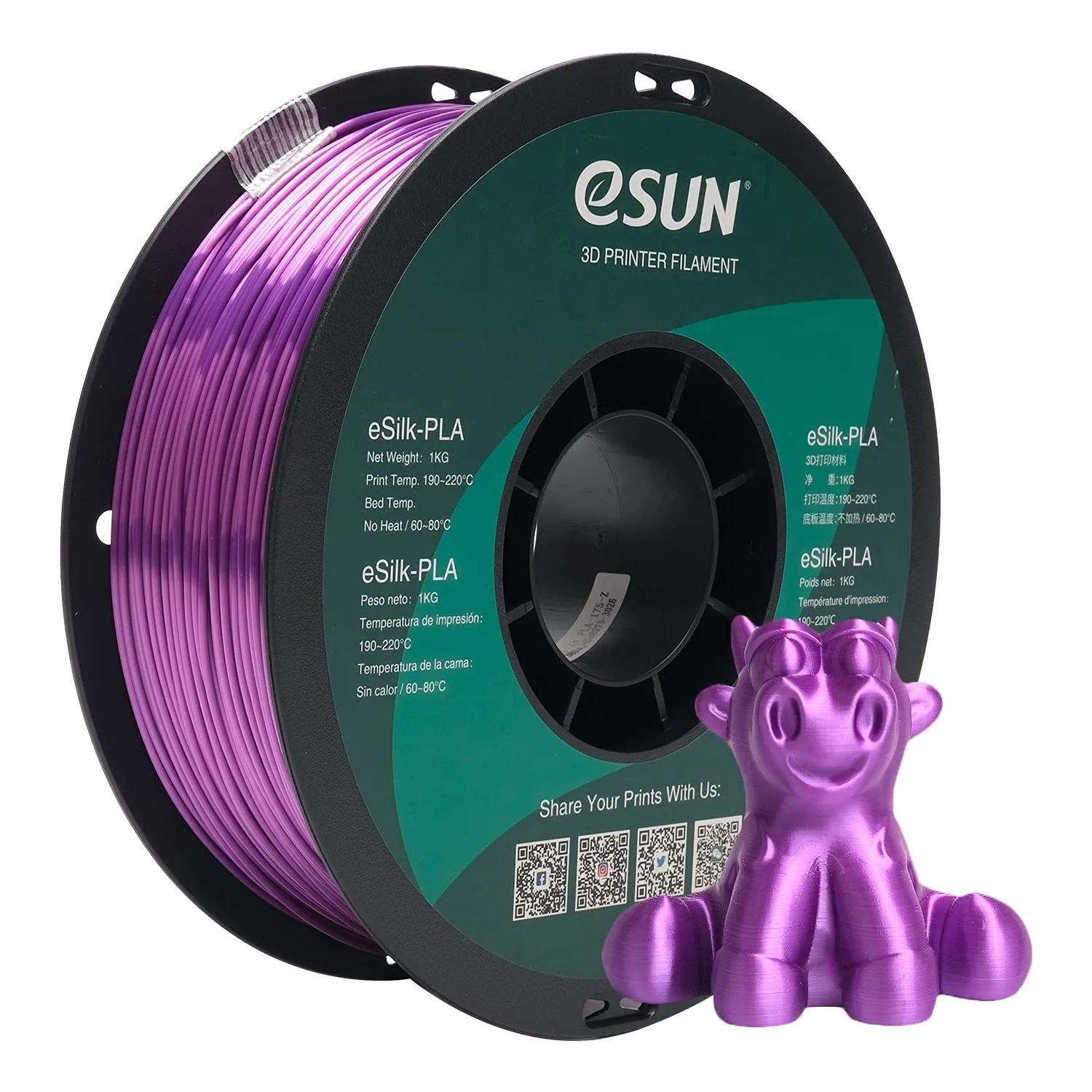 eSUN Filamento PLA Seta 1.75mm, Filamento PLA per Stampante 3D Lucido Serico, Precisione Dimensionale +/- 0.05mm, Bobina da 1KG (2.2 LBS) Filamento per Stampa 3D per Stampanti 3D, Seta Viola