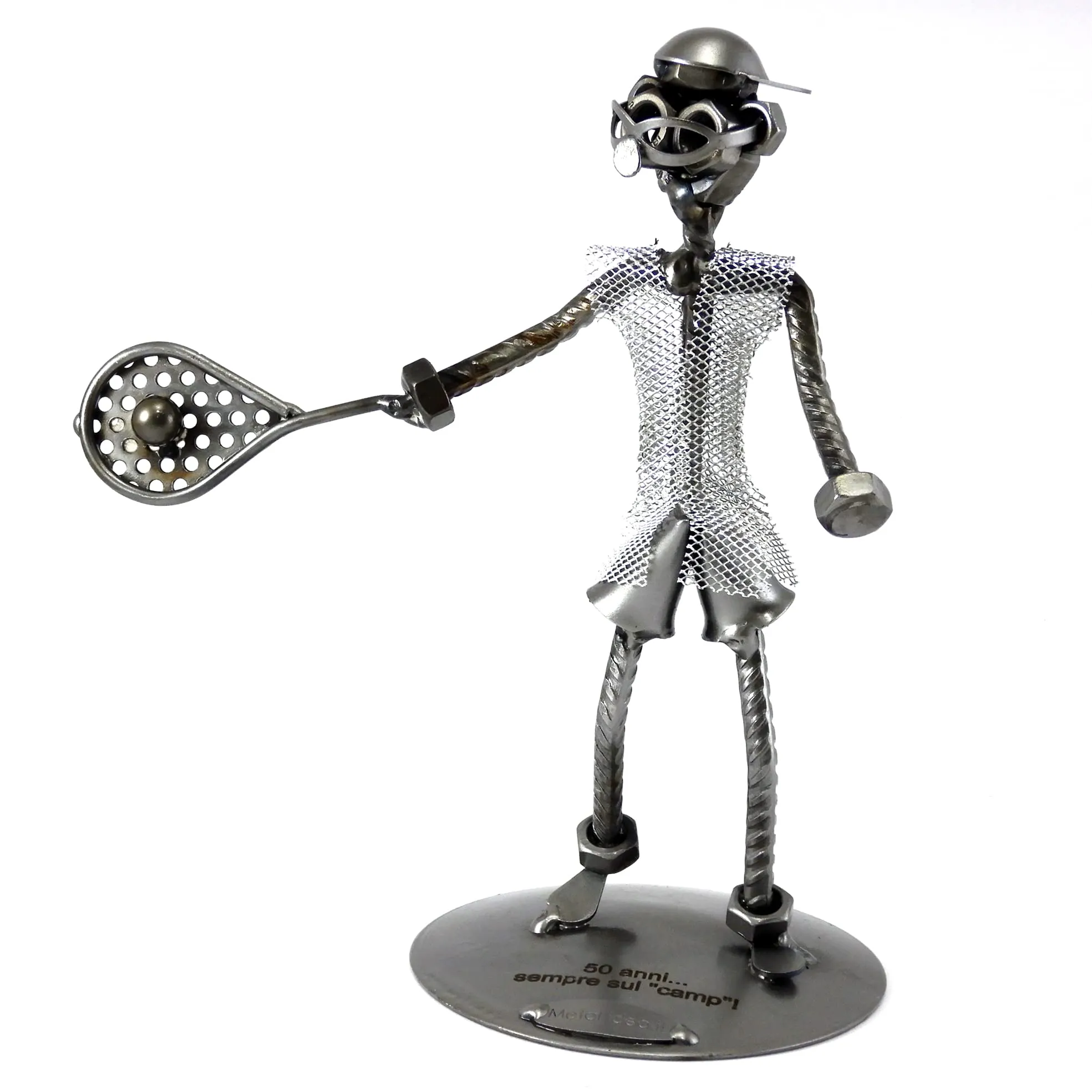TENNISTA IN METALLO CON VITI BULLONI CHIODI DI METAL IDEA - IDEA REGALO ORIGINALE - 100% ARTIGIANALE - MADE IN ITALY - PERSONALIZZABILE