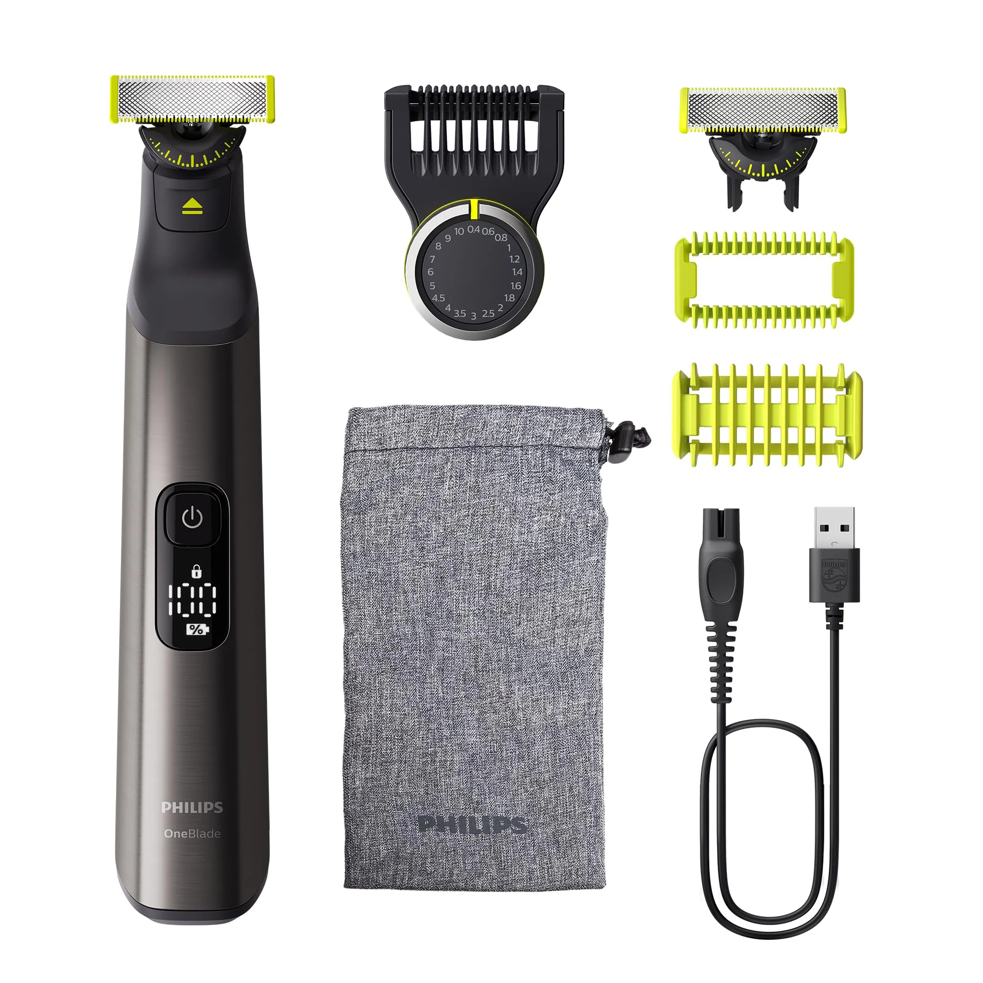 Philips OneBlade Pro 360 Autentico Regolabarba elettrico per viso e corpo, rasoio e regolabarba, 2x 360 lame, 1x pettine da 20, 1x kit per il corpo, 1x custodia morbida, QP6552/30