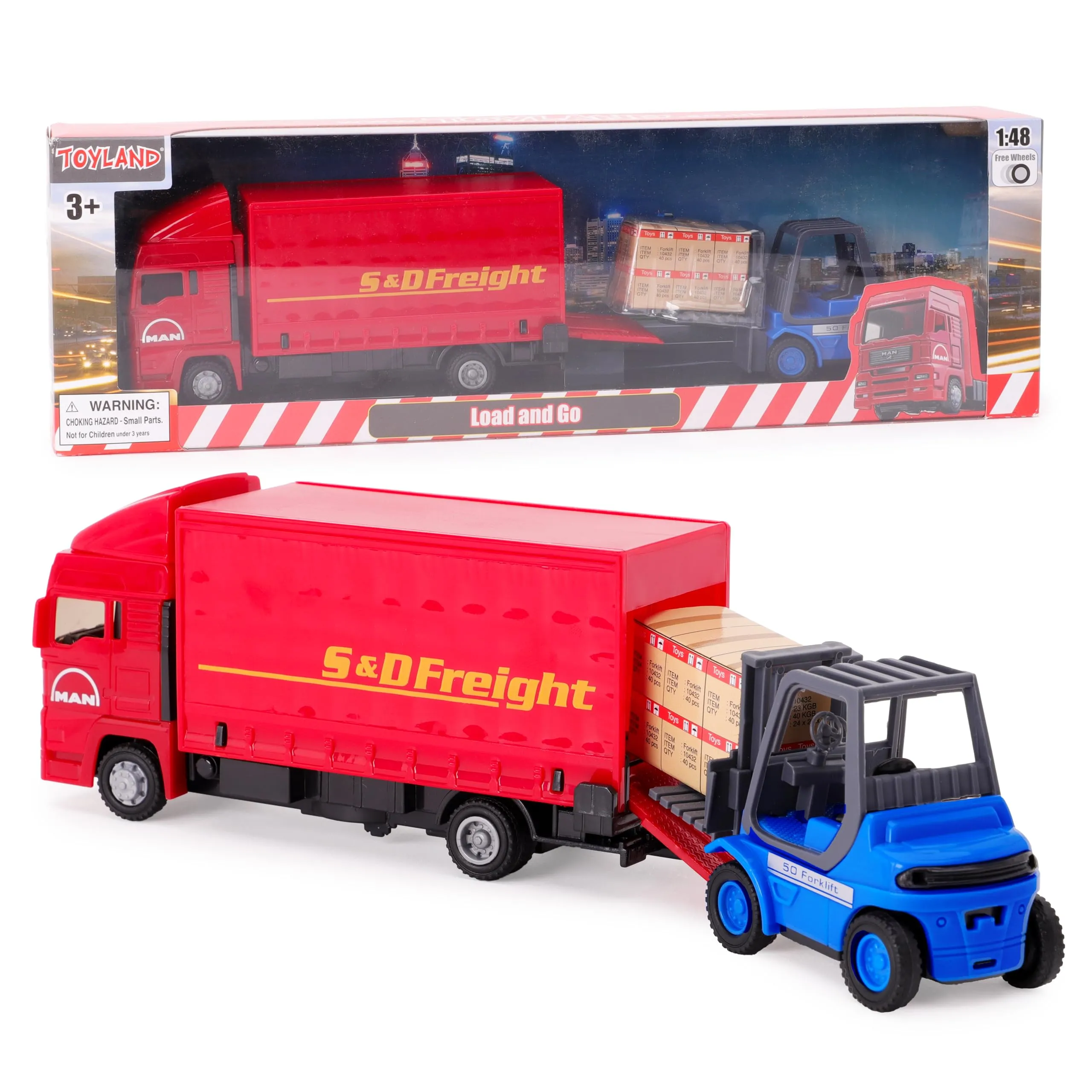 Toyland® - Set di veicoli Load & Go in - Camion merci Scania con carrello elevatore e pallet - Giocattoli per veicoli da trasporto - Giocattoli per ragazzi (Rosso)