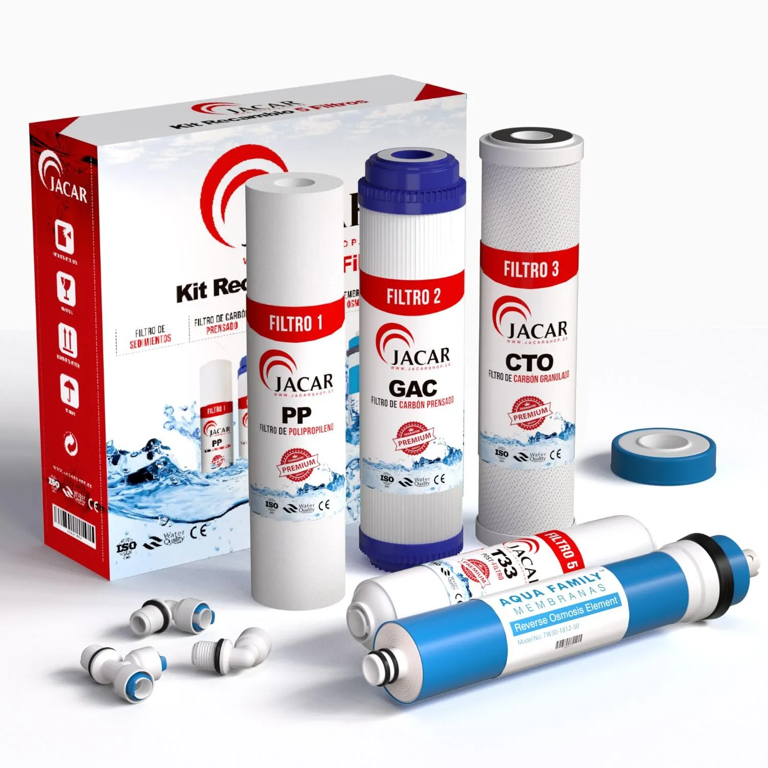 JACAR - Membrane Pack Filtri per osmosi inversa con 5 stadi universali | Compatibile con tutti i sistemi di osmosi | Ricambi filtri osmosi | Depuratore acqua osmosi depuratore acqua osmosi inversa