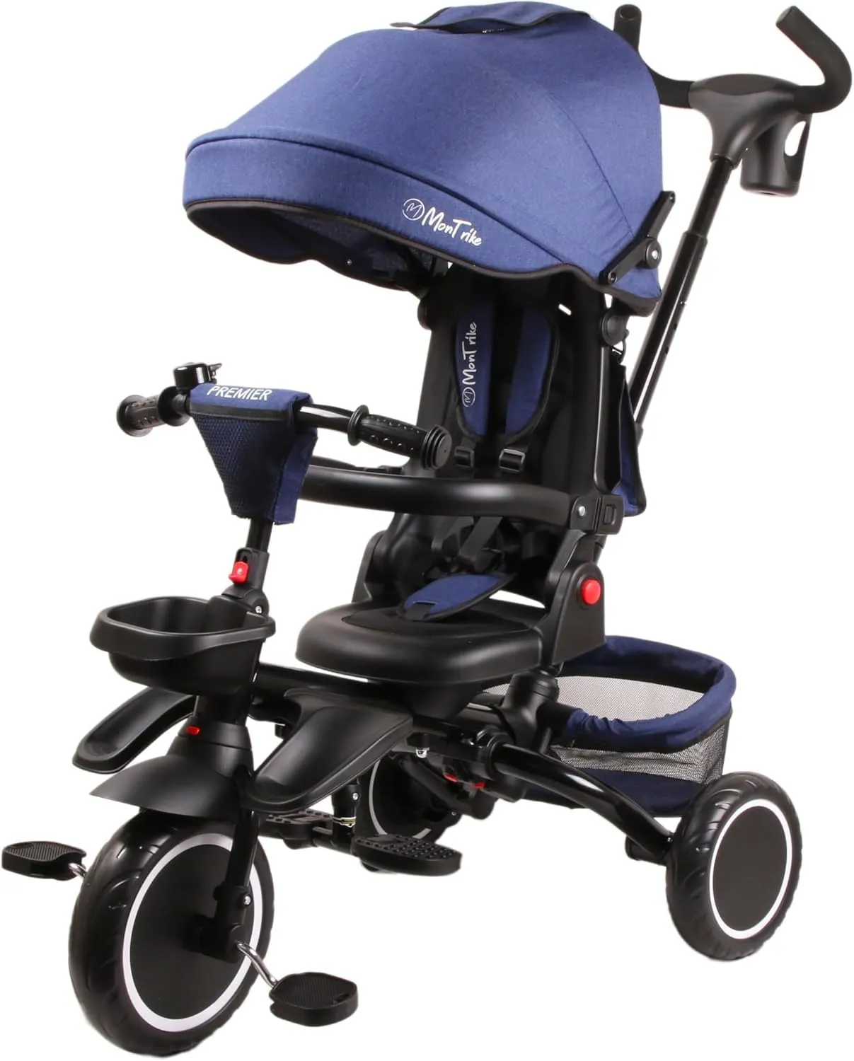 Mondial Toys Triciclo Pieghevole Premier 6 in 1 per Bambini da 10 Mesi a 5 Anni Triciclo con Sedile Girevole e Reclinabile Peso Massimo 25 Kg Blu