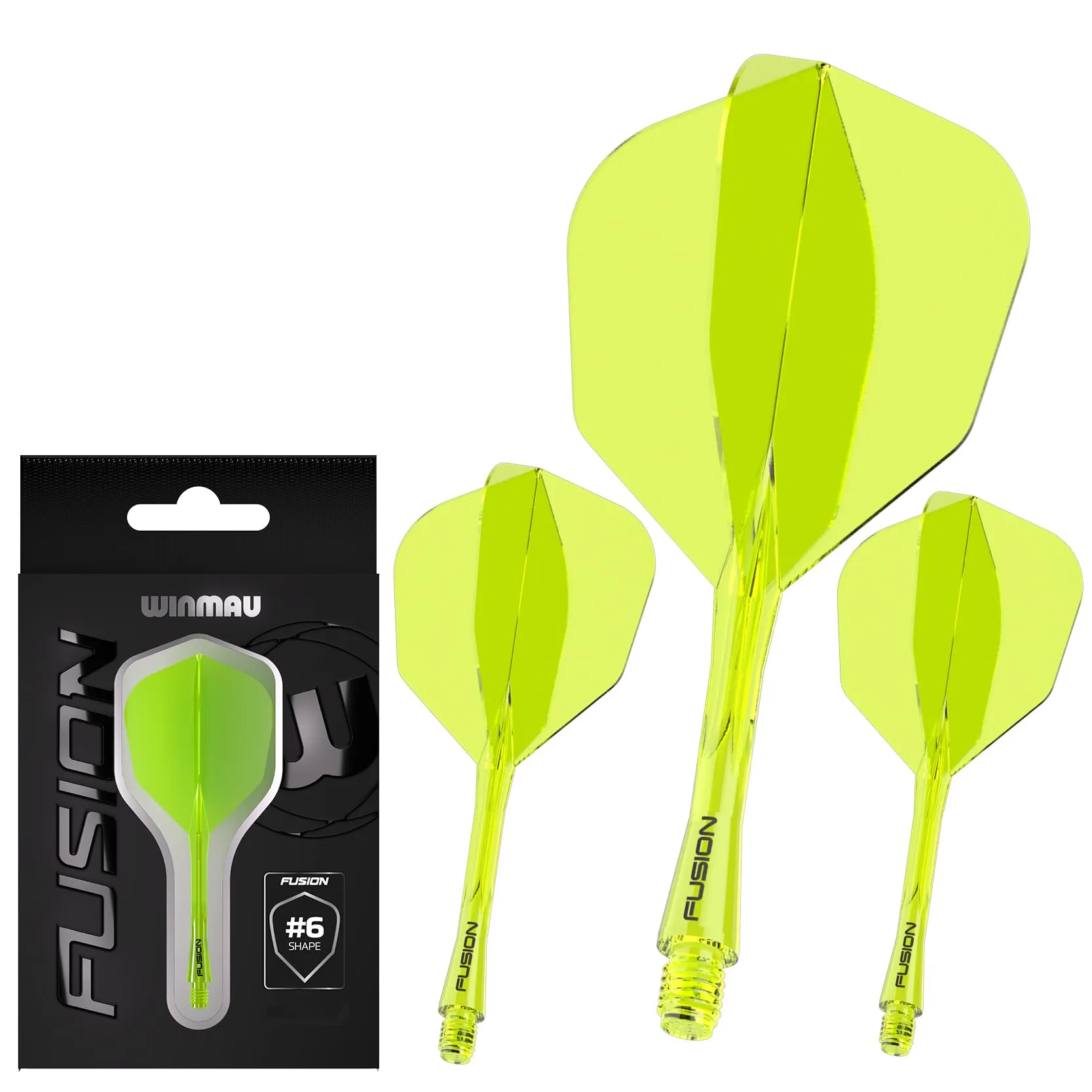 WINMAU Freccette Fusion Sistema Integrato di Volo e Albero - No.6 Forma e Design - Giallo, Media Lunghezza