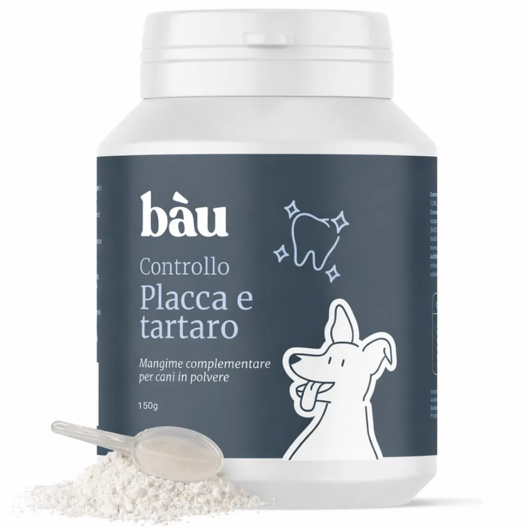 bàu Bau Cosmesi Cane Placca e Tartaro, Polvere Denti Cane Appetibile, Integratore Naturale Migliora l'Alito Cane, Rimedio per Puliza Denti Cane, Polvere Denti Cane e Gatto con Alga Ascophyllum (120g)