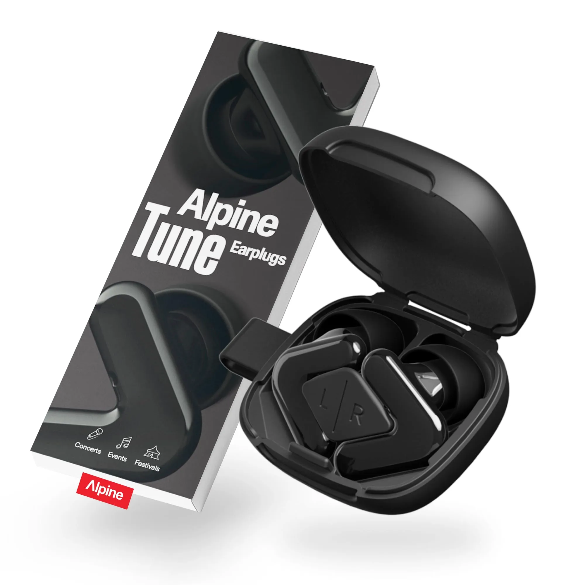 Alpine Tune Tappi per Orecchie per Concerti e Musica, Protezione Antirumore per Musicisti, Qualità Hi-Fi con Suono Cristallino, Riduzione Rumore 19dB, 4 Taglie, Per Festival, Feste e Club, Nero