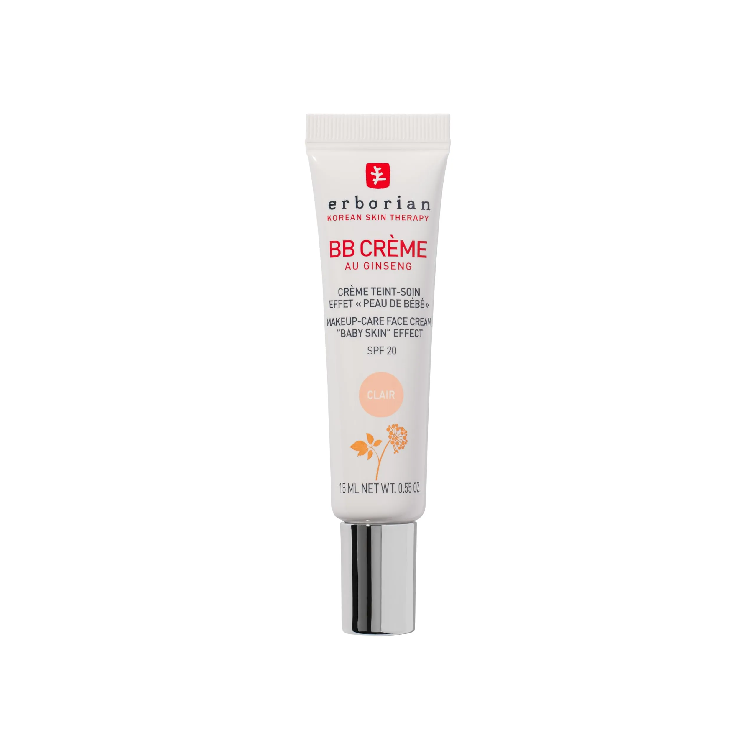 Erborian - BB Cream al Ginseng - Crema Teint Perfecteur 5-in-1 - Trattamento effetto "pelle di bambino" 5-in-1 Trattamento viso con SPF 20 - Cosmetico Coreano - Chiaro 15 ml