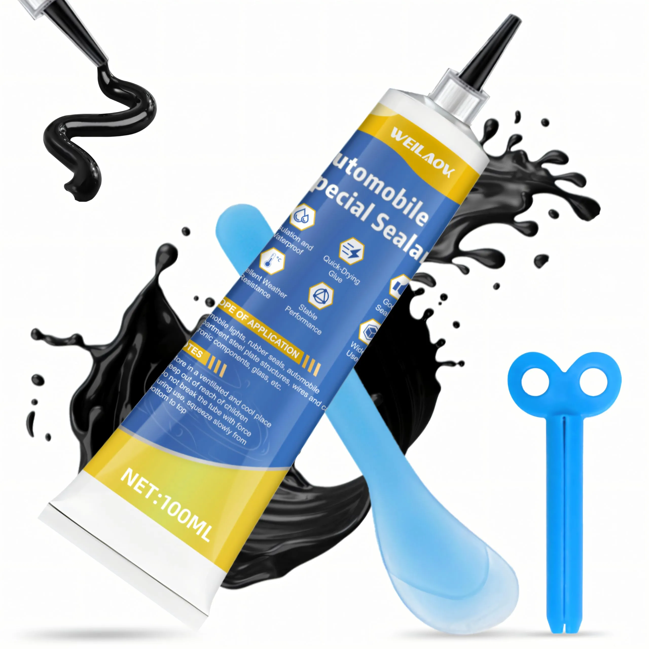 WEILAOK Silicone Nero per Auto, Colla per Carrozzeria Auto, Sigillante Vetri Auto, Silicone Nero per Carrozzerie, Finestrini e Altre Parti Automobilistiche, Resistenza alle Alte Temperature, 100 ML